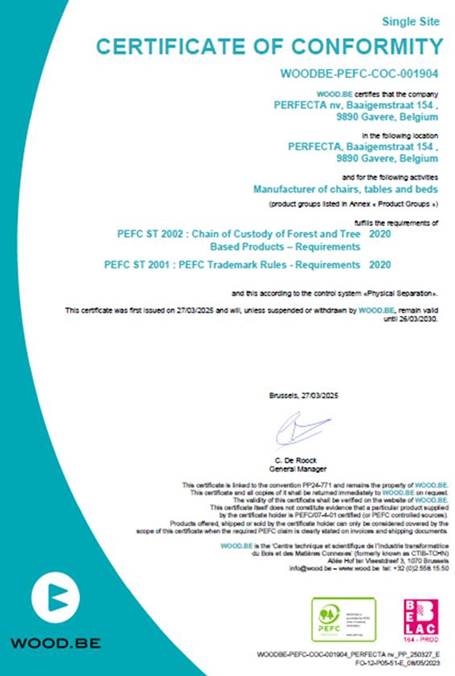 certificate of conformity PEFC